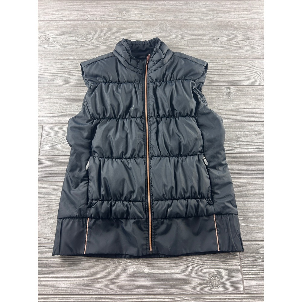 Brooks Running Womens Puffer Vest Black Rose Gold Zip Insulated Large 8686